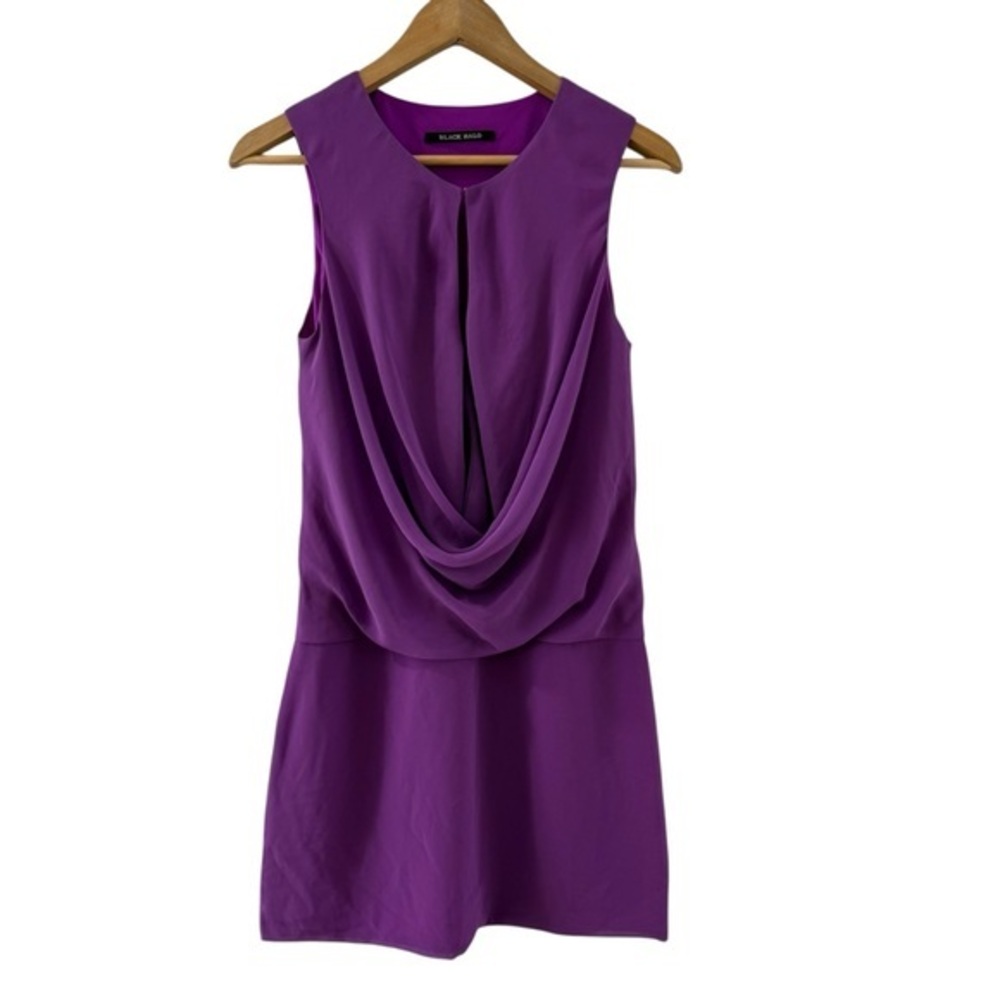 Black Halo Silky Purple Draped Neck Keyhole Front Sleeveless Dress Size 4